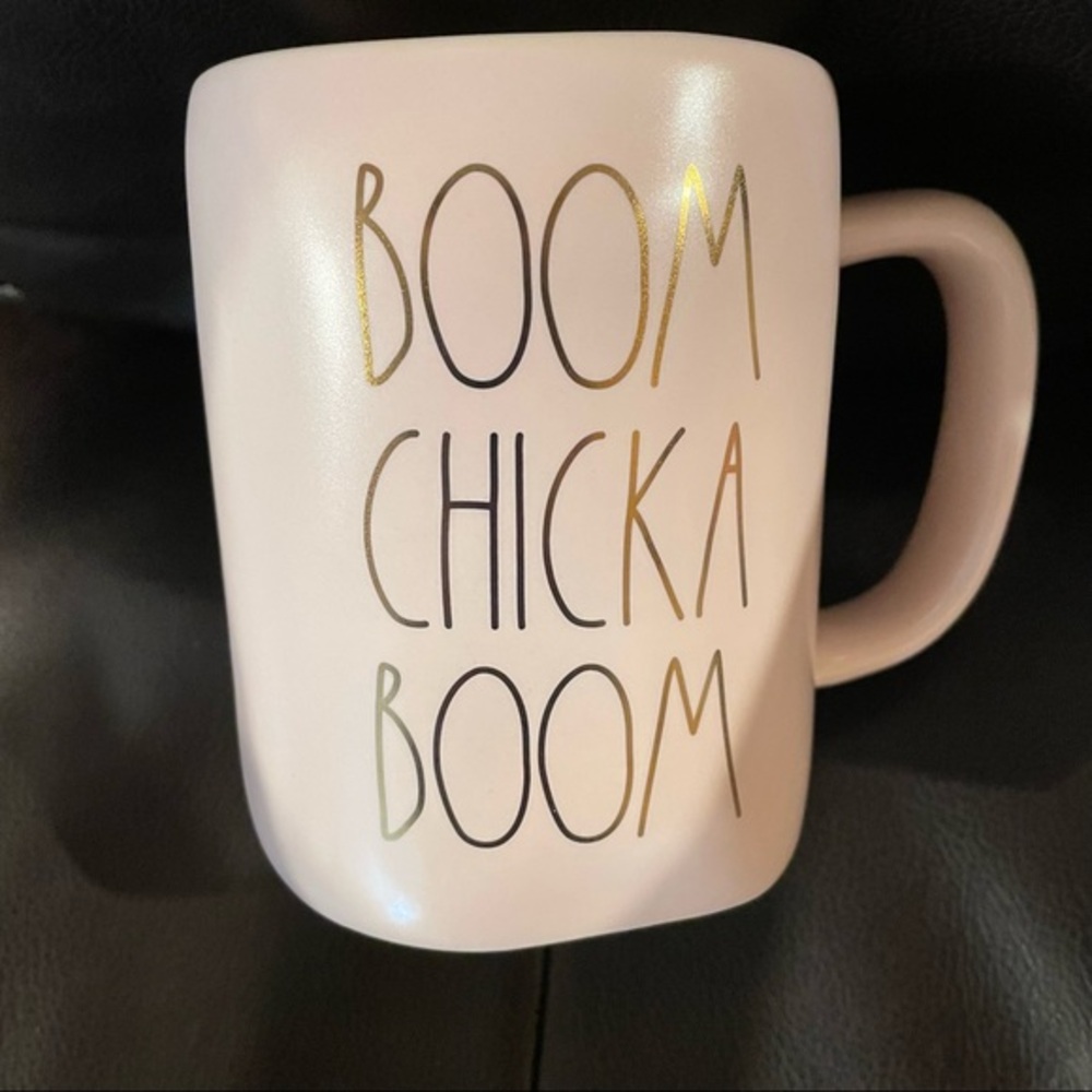 Rae Dunn BOOM CHICKA BOOM Pink & Gold Ceramic Mug BRAND NEW!!!